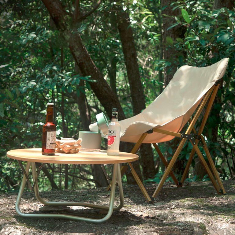 wood camping table and chair